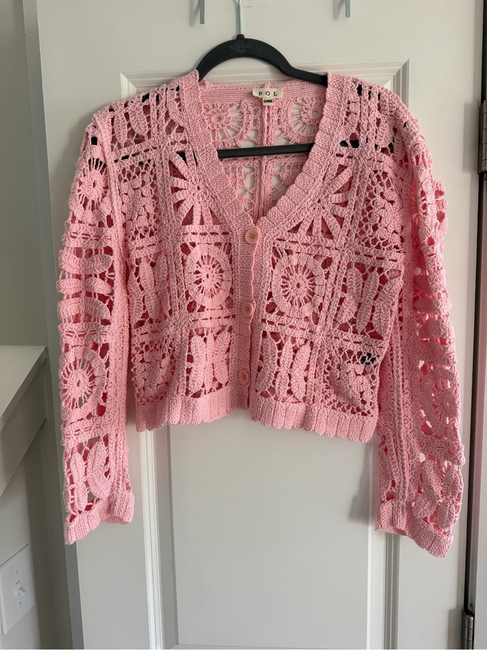 POL Granny Square Cotton Knit Cardigan Pink - Picture 2 of 7